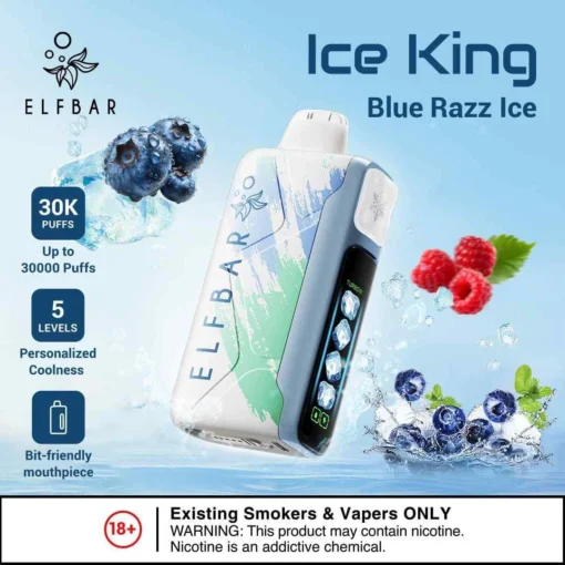 ELF BAR ICE KING DISPOSABLE VAPE 30000 PUFFS Blue Razz Ice Flavor
