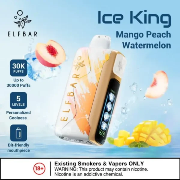 ELF BAR ICE KING DISPOSABLE VAPE 30000 PUFFS Mango Peach Watermelon Flavor