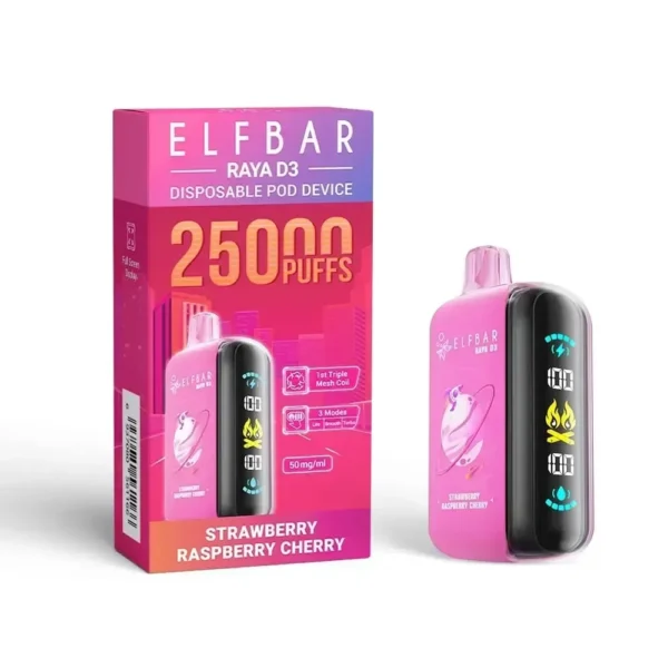 Elf Bar Raya D3 25000 Puffs Strawberry Raspberry Cherry